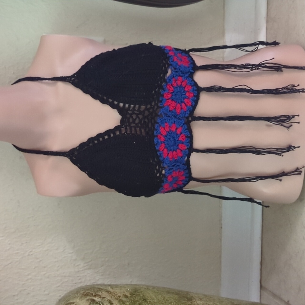 By the Sea crochet flower tie back top